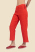 Fitted cropped pants in cotton slub with elastic waistline