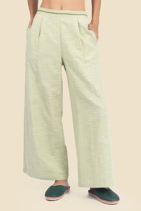 Embroidered wide leg pants in cotton with pockets