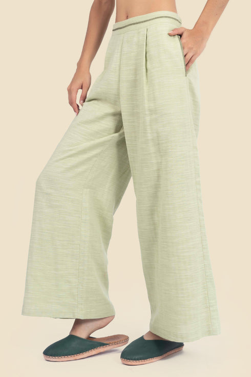 Embroidered wide leg pants in cotton with pockets