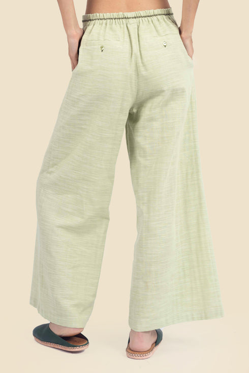 Embroidered wide leg pants in cotton with pockets