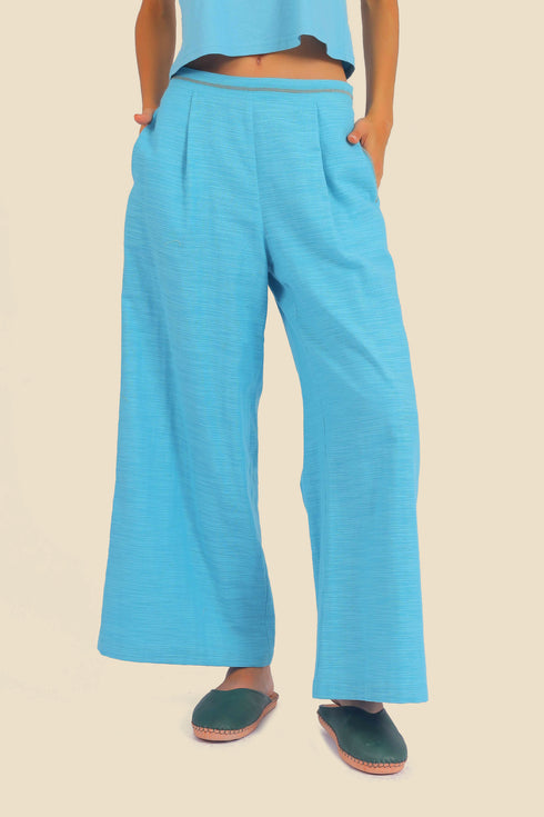 Embroidered wide leg pants in cotton with pockets