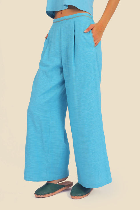 Embroidered wide leg pants in cotton with pockets
