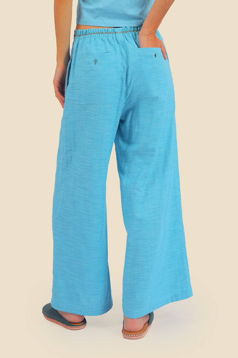 Embroidered wide leg pants in cotton with pockets