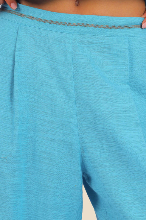 Embroidered wide leg pants in cotton with pockets