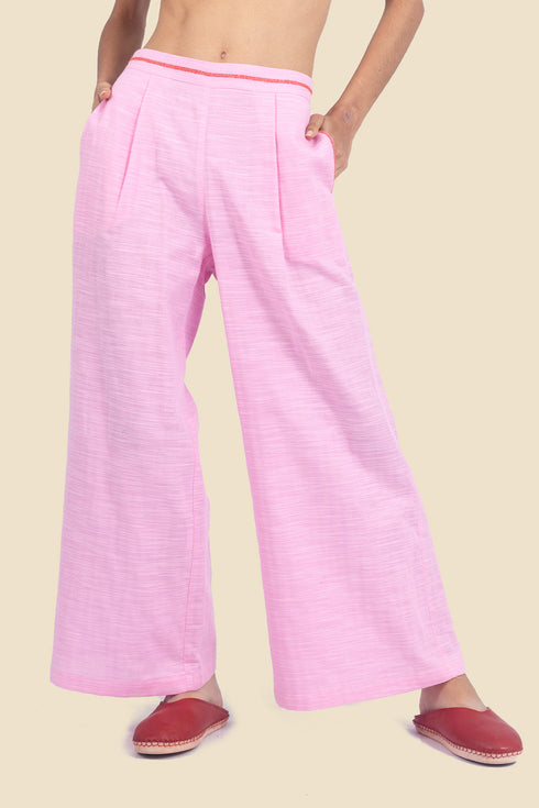 Embroidered wide leg pants in cotton with pockets