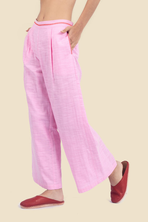 Embroidered wide leg pants in cotton with pockets