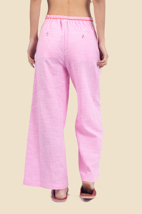 Embroidered wide leg pants in cotton with pockets