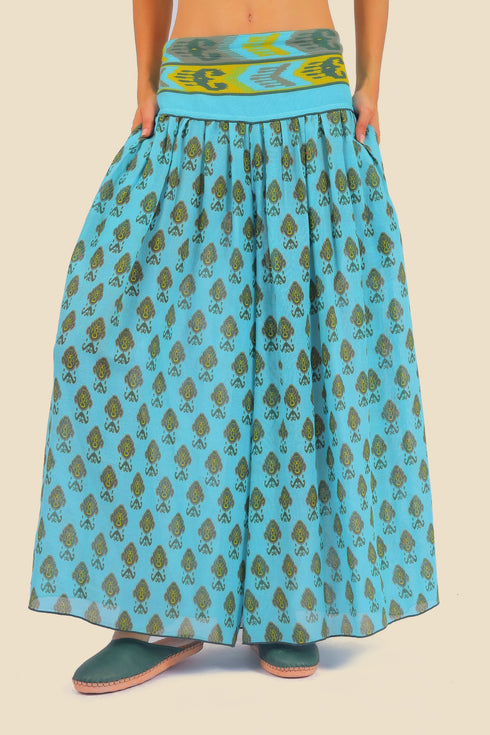 Super wide leg pants in printed cotton gauze with pockets