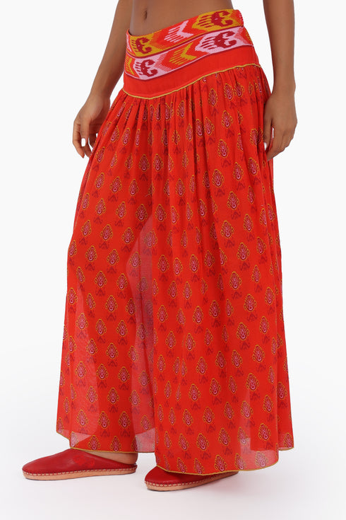 Super wide leg pants in printed cotton gauze with pockets