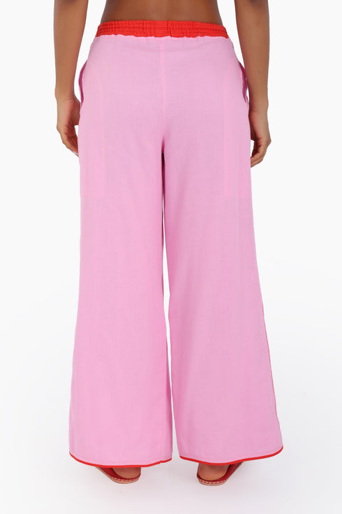 Wide leg pants in cotton gauze with elastic waistline