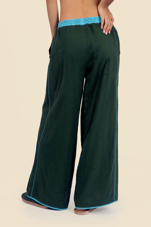 Wide leg pants in cotton gauze with elastic waistline
