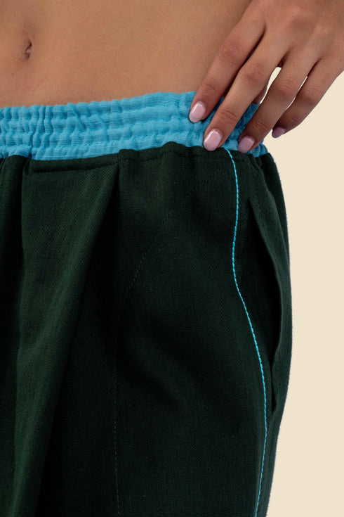 Wide leg pants in cotton gauze with elastic waistline