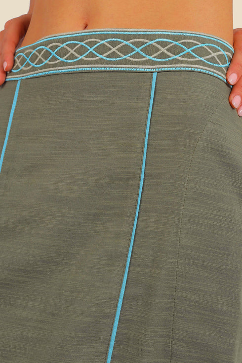 Harem pants in cotton with embroidered waistline