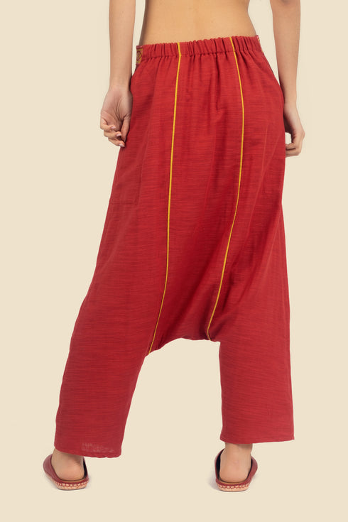 Harem pants in cotton with embroidered waistline
