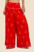 Super wide leg printed pants with contrast color piping