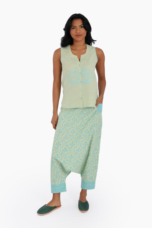 Harem pants in printed cotton with one side pocket