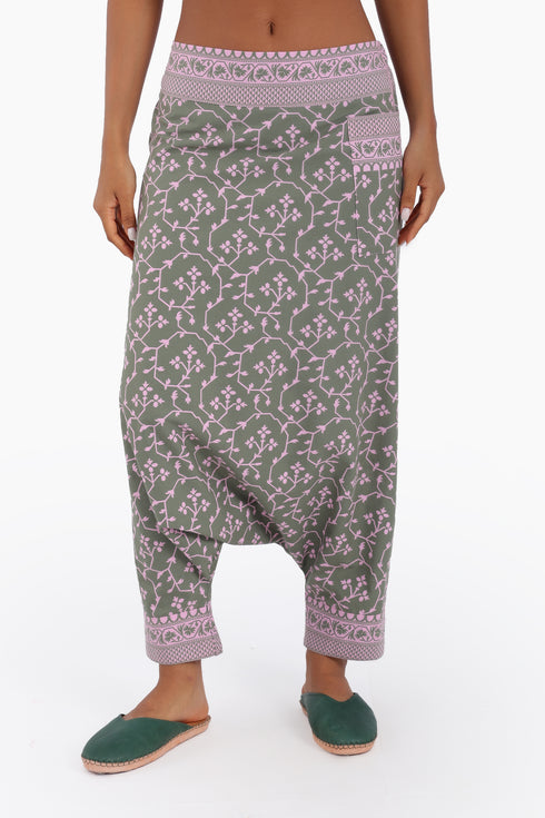 Harem pants in printed cotton with one side pocket