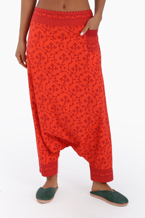 Harem pants in printed cotton with one side pocket