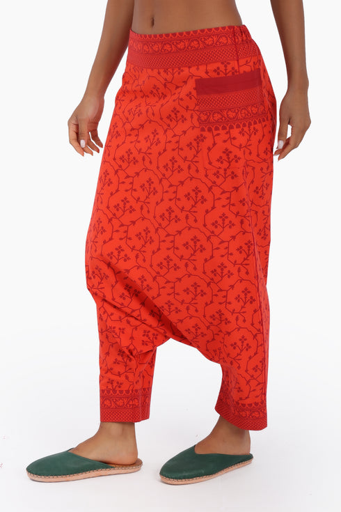 Harem pants in printed cotton with one side pocket