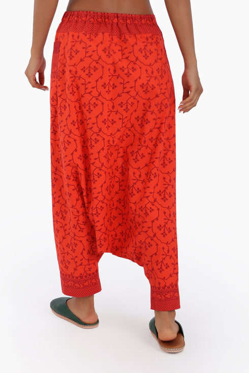 Harem pants in printed cotton with one side pocket