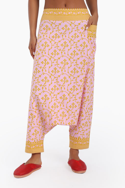 Harem pants in printed cotton with one side pocket