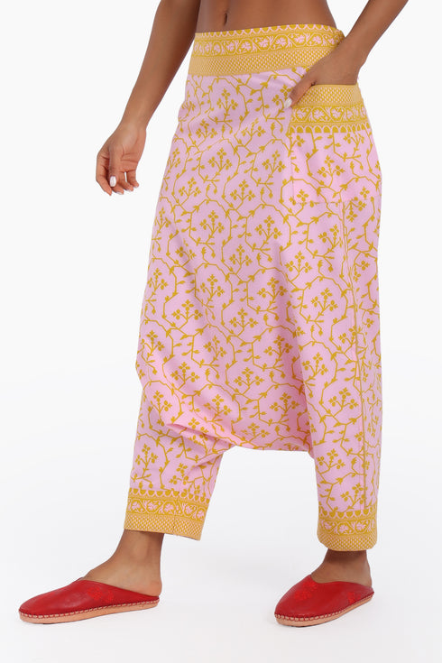 Harem pants in printed cotton with one side pocket