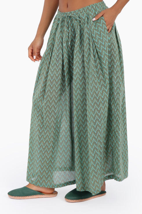 Wide leg pants in printed cotton gauze with pockets