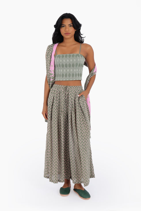 Wide leg pants in printed cotton gauze with pockets