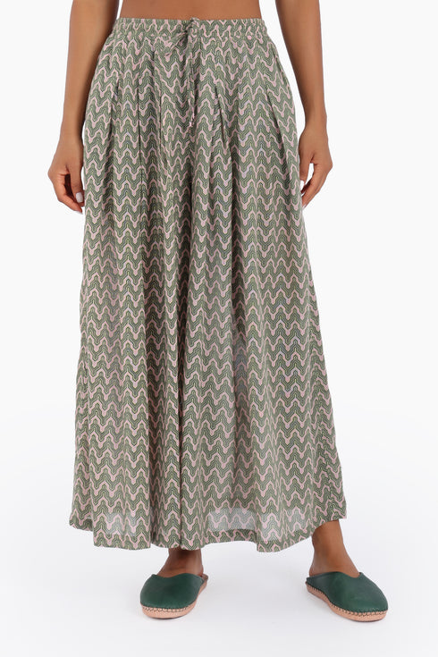 Wide leg pants in printed cotton gauze with pockets