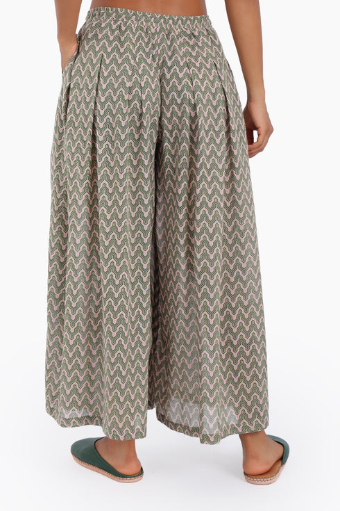 Wide leg pants in printed cotton gauze with pockets