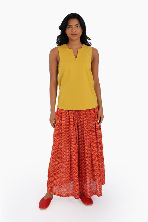 Wide leg pants in printed cotton gauze with pockets