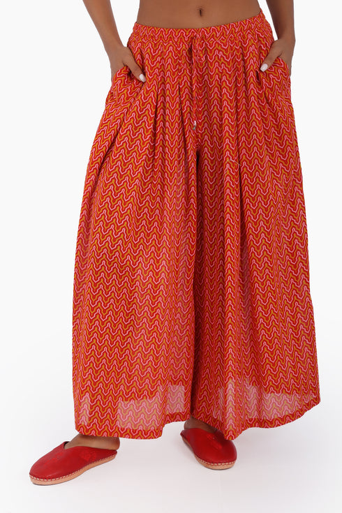 Wide leg pants in printed cotton gauze with pockets