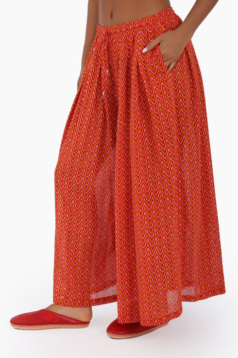 Wide leg pants in printed cotton gauze with pockets