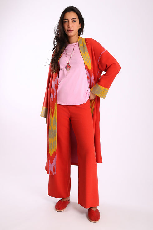 Reversible straight leg pants in cotton blend jacquard