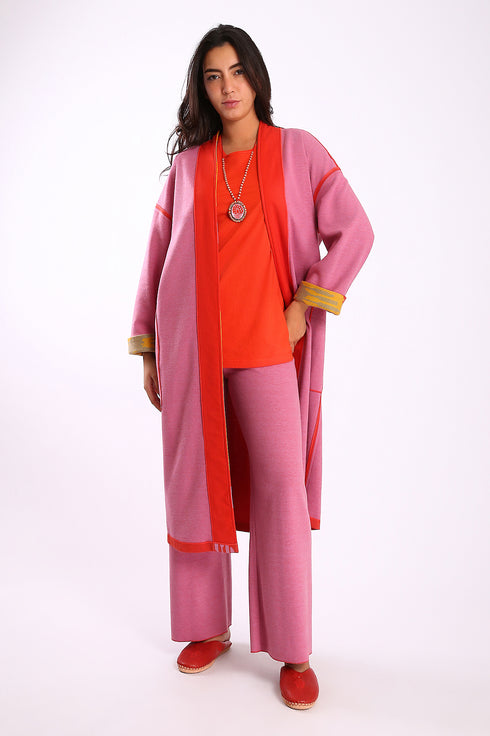 Reversible straight leg pants in cotton blend jacquard