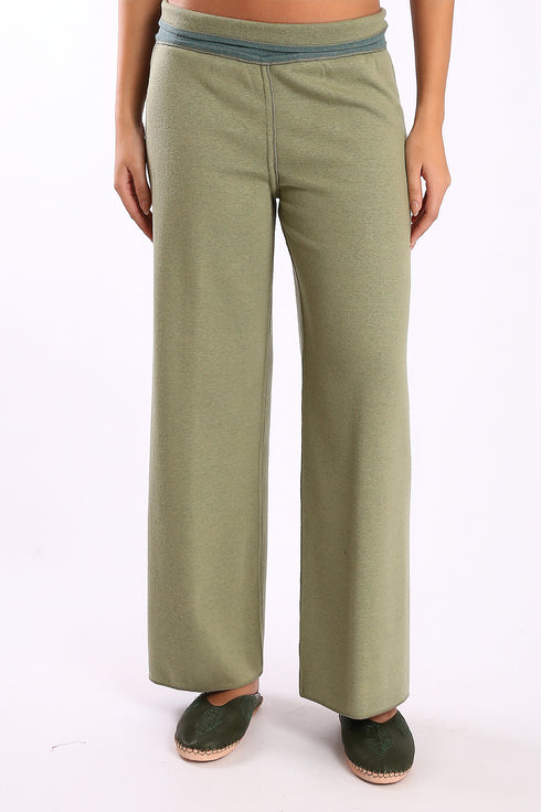 Reversible straight leg pants in cotton blend jacquard
