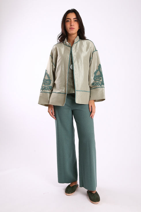 Reversible straight leg pants in cotton blend jacquard