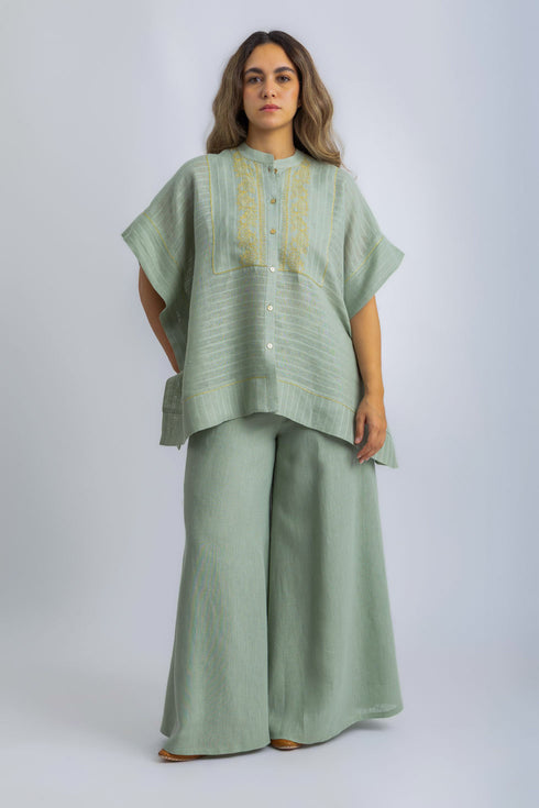 Lined Wide Leg pants in linen with elastic waistband