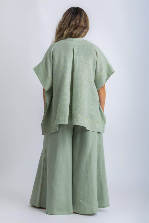 Lined Wide Leg pants in linen with elastic waistband