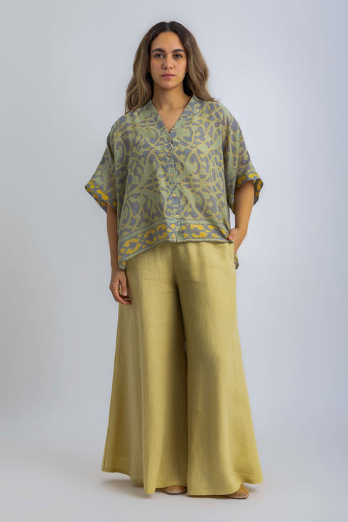 Lined Wide Leg pants in linen with elastic waistband