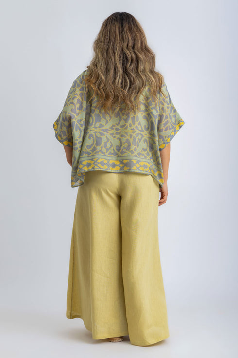 Lined Wide Leg pants in linen with elastic waistband