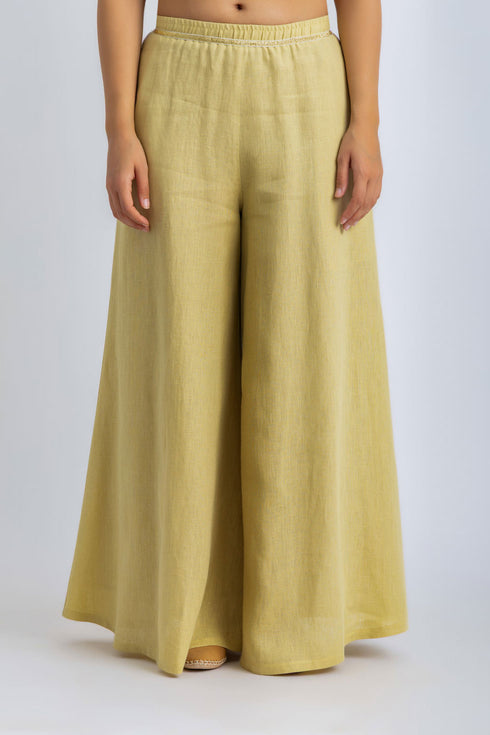 Lined Wide Leg pants in linen with elastic waistband