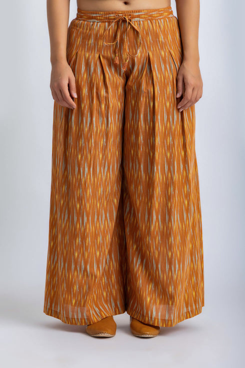 Printed Cotton Wide Leg Pants with Drawstring Waist