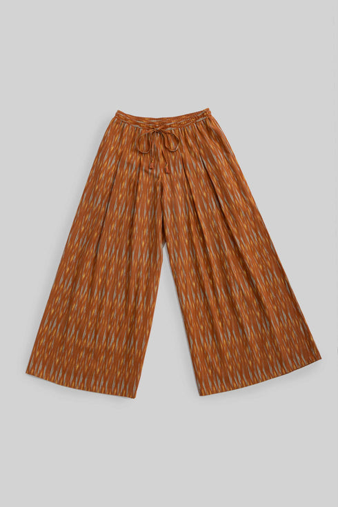 Printed Cotton Wide Leg Pants with Drawstring Waist