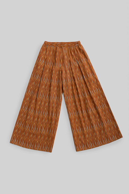 Printed Cotton Wide Leg Pants with Drawstring Waist