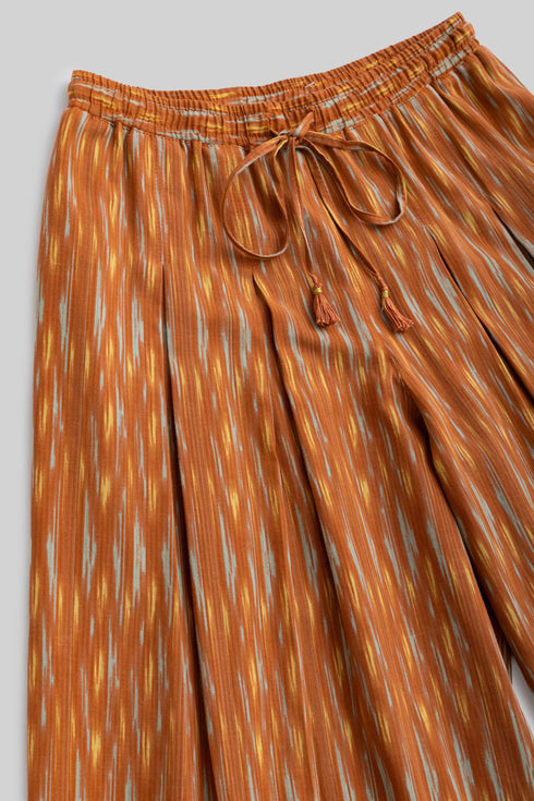 Printed Cotton Wide Leg Pants with Drawstring Waist