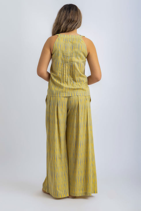 Printed Cotton Wide Leg Pants with Drawstring Waist