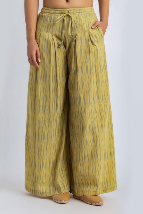 Printed Cotton Wide Leg Pants with Drawstring Waist
