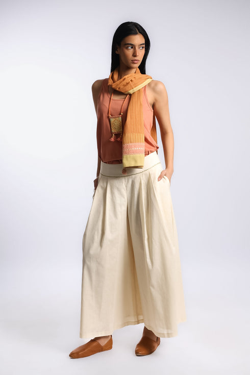 Refined linen cotton wide leg pants