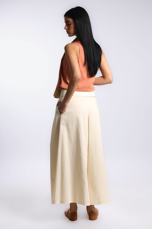 Refined linen cotton wide leg pants